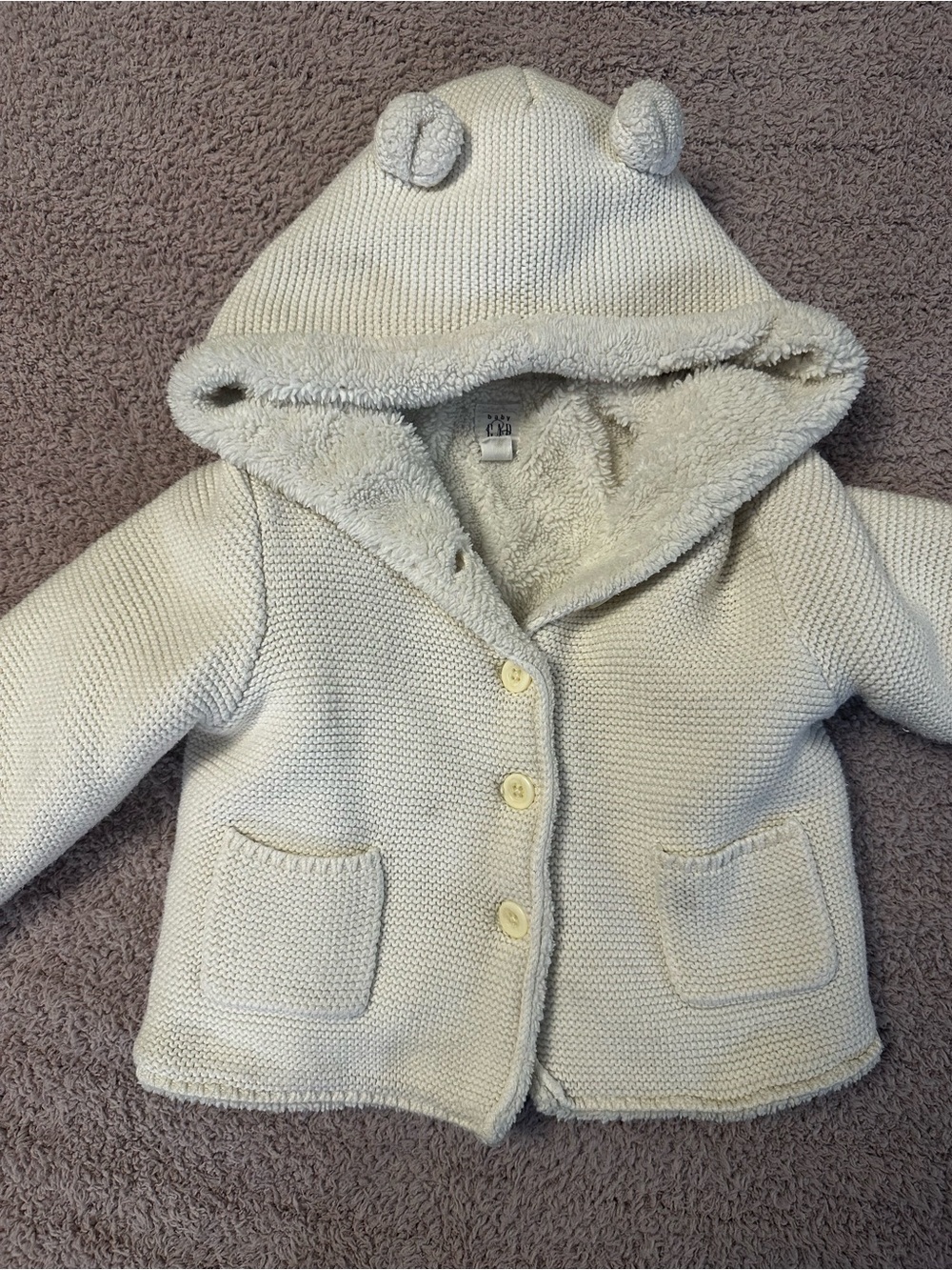 🐻 Baby Gap 12-18M Sherpa Lined Bear Ear Hooded Sweater